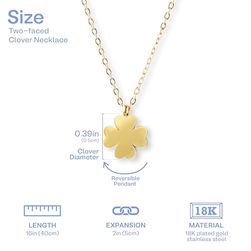 Four Leaf Clover Necklace - 18K Gold Plated Cute Shamrock Necklaces, Unique Dainty Heart Jewelry, Lucky Charm Pendant for Women2