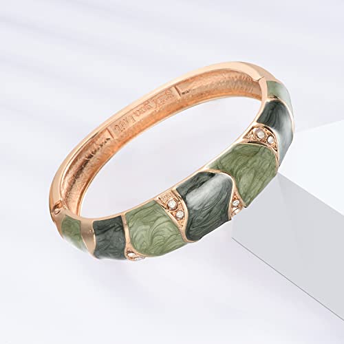 UJOY Vintage Cloisonne Bracelet Handcraft Multi-Colored Rhinestone Enamel Oval Hinged Cuff Bangle Jewelry Gifts 88A262
