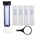 Geekpure Single Stage Whole House Water Filter System with 20-Inch Clear Housing-1"Port with 4 Pieces PP String Wound Filters