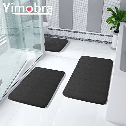 Yimobra 3 Pieces Memory Foam Bath Mat Sets, 44.1X24 + 31.5X19.8 And U-Shaped For Bathroom Rugs, Toilet Mats, Non-Slip, Soft Comfortable, Water Absorption, Machine Washable, Black #TOP5