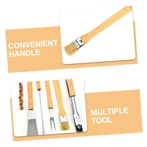 Set portátil de 10 piezas para asador con mangos de madera y acero inoxidable miniatura 3
