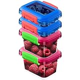 lotoza 12oz 5oz Small Plastic Food Storage Containers with Lids Snap Lock Lunch Box Square Leakproof Snack Container Salad Fruit Jam Yogurt BPA Free Stackable Microwave Dishwasher Safe Sets 4 Pack