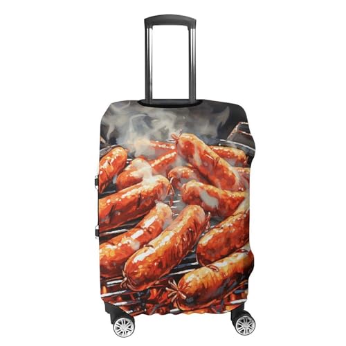 Sausage on Fire Elastic Luggage Cover Suitcase Protector for 19-32 Inch Suitcases | Universal Stretchable Travel Bag Cover | Anti-Scratch, Washable with Zipper Closure S4