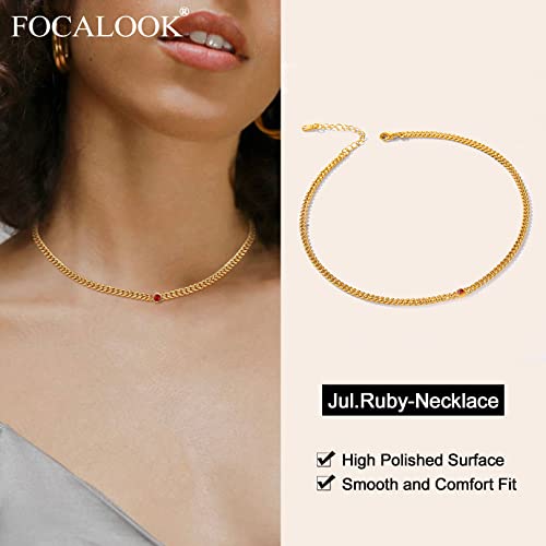 Focalook 18K Gold Plated July Round Birthstone Synthetic Ruby (4Mm) Cz Dainty Choker Necklace | Gold Necklaces Chains For Women #TOP2