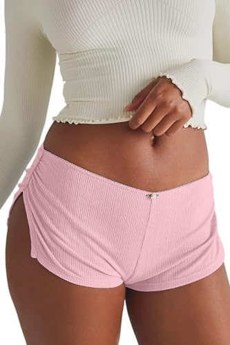 Image of FaroDor Cute Micro Pajamas Shorts for Women Low Rise Side Slit Ruched Lounge Shorts Pj Bottoms