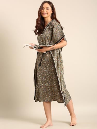 Image of Rupa Jon Aishwarya Women Full Length Printed Kaftan Nighty in Premium Cotton Blend Fabric, Night Dress, Maxi Nighty for Comfortable Everyday Wear