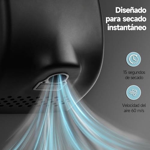 Miniatura 3 de Anydry Secamanos 2803y Mini, Flujo De Aire De Alta Velocidad 1350w, Acabado En Acero Inoxidable Mate Negro, Diseño Compacto Para Uso Comercial Y Doméstico Mate Negro