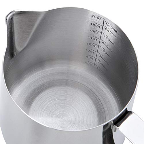 Milk Frothing Pitcher Jug - 20oz/600ML Stainless Steel Coffee Tools Cup - Suitable for Espresso, Latte Art and Frothing Milk, Attached Dessert Coffee Spoons - Thumbnail 7