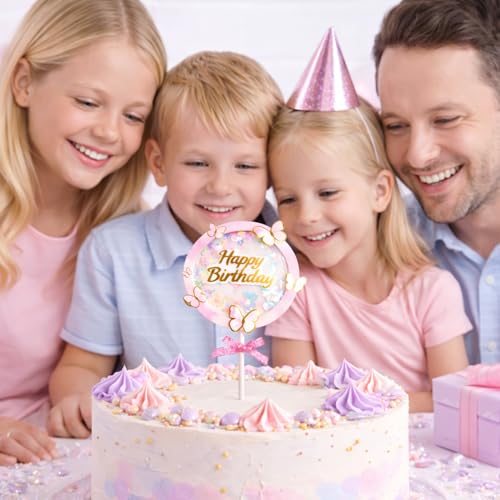 Image of Rozi Decoration Butterfly Cake Topper - 1 Pcs Pastel Theme Party Accessory | Butterfly cake topper - 1 piece - stick - pastel theme - kids birthday