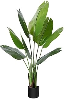CROSOFMI Artificial Bird of Paradise Plant 120cm Fake Tropical Palm Tree with 8 Leaves,Perfect Faux Plants in Pot for Indoor Outdoor House Home Office Modern Decoration Housewarming Gift1Pack