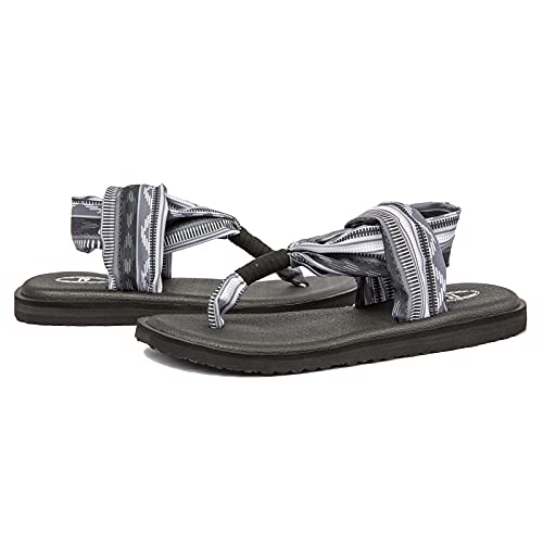 Ranberone Women's Yoga Mat Flip Flops Casual Flat Summer Beach Sandals Size 8 Black White #TOP6