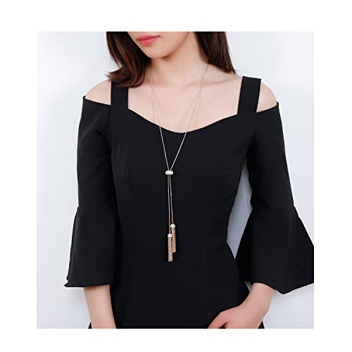 Tassel Pendant Lariat Y Necklace Long Snake Chain Necklaces with Adjustable Crystal Slider Ball3