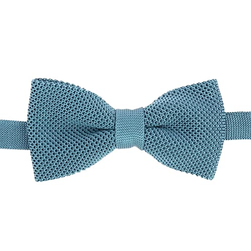 Noeud papillon tricot en soie bleu plomb par Tony & Paul pour un style élégant.