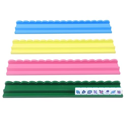 Leinuosen 4 Pcs Wooden Scalloped Mahjong Racks with Pushers,Colorful