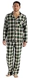 Bogari Mens Check Pyjama 2 Piece Set Brushed Cotton Flannel Warm and Comfortable Designed in Italy, Green Check ZA05, L