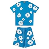  Denim Tears Ensemble de vêtements de sport 2 pièces for hommes et femmes, manches courtes et shorts imprimés en mousse de coton de couleur unie, costume de sport de jogging Hip Hop Street Wear(Blue A,