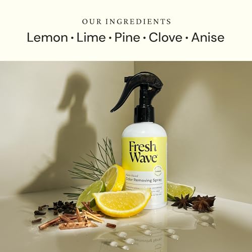 Image of Fresh Wave Lemon Room and Fabric Air Freshener Spray, 8 oz | Plant-based formula, Pet-safe and people-safe, Fabric and room deodorizer , For upholstery, carpets, shoes, and pet bedding