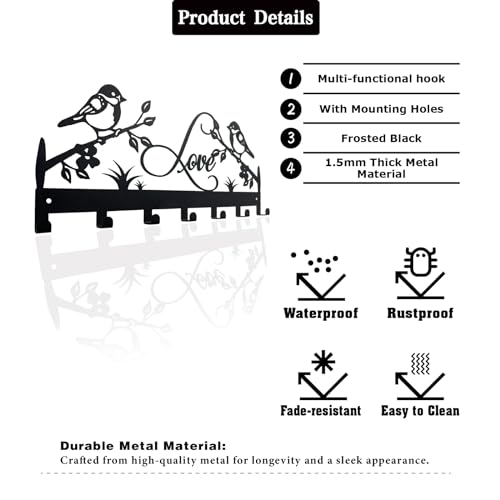 Schlüsselhalter aus Metall, Schlüsselhaken für die Wand, Schlüsselhalter für die Wand, Schlüsselregal mit 7 Haken, Schlüsselaufhänger für Küche, Eingang, Flur, Schlafzimmer, Haustür (Vogel)