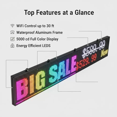 Image of P10 Scrolling Led Sign 77 inchX14 inch Programmable Display Digital Sign Outdoor Message Board For Business Custom Banner Word Light Advertising Wifi Control High Brightness Neon