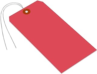 SmartSign Red Blank Tags with Pre-Attached Wires - Pack of 100, Size-10, 13pt Thick Cardstock Tag, 3.625" x 7.25" Paper Hang Tags with Reinforced Fiber Patch, Made in USA