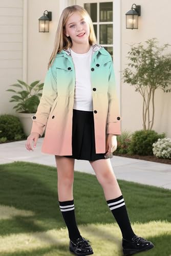 Image of Betusline Girl's Single Breasted Trench Coat Hooded Dress Coat Outerwear, 2-14 Years