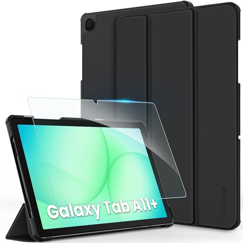 CACOE Custodia Cover Compatibile con Samsung Galaxy Tab A11+ Plus / A9+ 11 Pollici 2025 (SM-X236B/SM-X230), Ultra Sottile in Pelle con Vetro Temperato Ultra Sottile, Nero