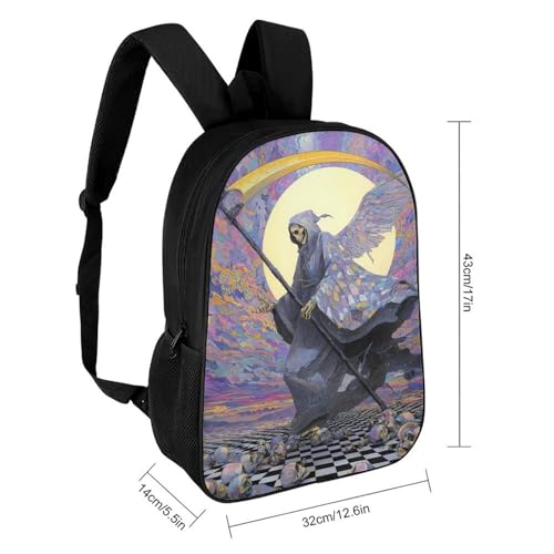 Grim Reaper Black And White Checkered Classic 17 Inch Backpack Travel Daypack Casual Shoulder Bag with Adjustable Strap for Men Women2