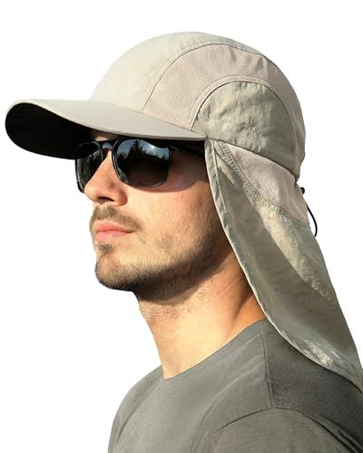 Image of Mens Sun Hat with Breathable Mesh Sun Hats for Men Sun Protection Fishing Hat with Neck Flap for Hiking Cycling
