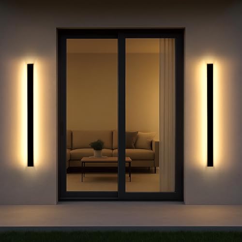 SJIGUANGZ 2 Pack Long Outdoor Wall Light 47.24 Inch Waterproof Ip65 Linear Wall Sconce, 38W Rectangular Frosted White Acrylic Exterior Lighting Fixture for House, Living Room, Porch, Garage by SJIGUANGZ - Used condition - US$136.50