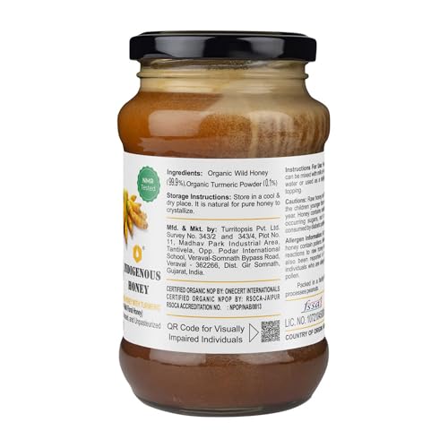 Image of INDIGENOUS HONEY USDA Certified Organic Raw Honey with Turmeric 17.64 oz