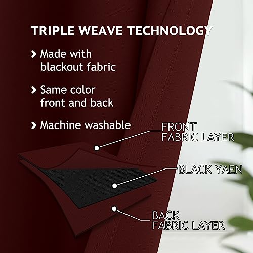 Image of COSVIYA Grommet Room Darkening Burgundy Curtains 63 inch Long for Bedroom | Light Blocking Insulated Thermal Curtains for Living Room, Blackout Thick Polyester Window Drapes,52x63 inches, 2 Panels