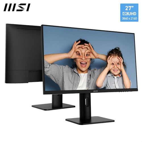 Image of MSI PRO MP273UP E6 27-Inch 4K UHD Computer Monitor, 3840 x 2160 IPS, 60Hz, 4ms, HDR Ready, Eye Care, Built-in Speaker, PiP /PbP, HDMI 2.0b, DP 1.4a, Tilt /Height Adjustable, Vesa Mount, Black