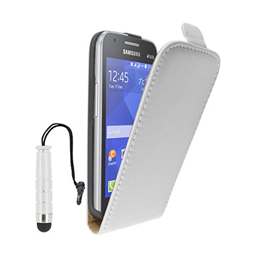 ebestStar - Coque Compatible avec Samsung Galaxy Trend 2 Lite SM-G318H, Galaxy V Plus Etui Housse PU Cuir Rabat Ultra Fin (Ultra Slim Case) +Mini Stylet, Blanc...