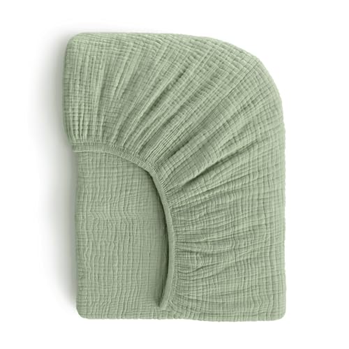 Image of ROMY RO Muslin Crib Sheets, 100% Organic Cotton, Breathable and Ultra-Soft, Standard Crib Sheet Mattress (28"x 52") for Girls and Boys, Neutral Fitted Baby Crib Sheet (Sage Green)