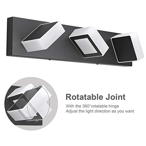 Image of Ralbay 3 Light Dimmable Bathroom Vanity Light LED Modern Matte Black Vanity Wall Light Acrylic Stainless Steel Bathroom Vanity Lighting Fixtures