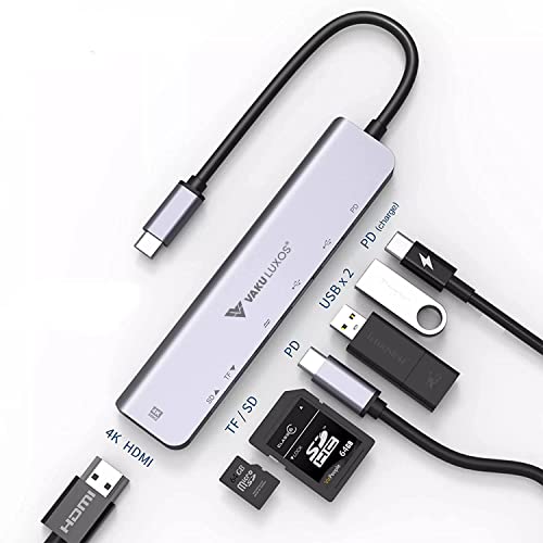 Image of Vaku Luxos USB Hub Type C SENTINEL 7IN1 multiport USB 2.0 /3.0 High-Speed Adapter connector (5GBPS) data transfer Converter Extension, 4K HDMI, SD /TF Card Reader docking station USB A Port Compatible with Macbook Air Pro (M1, M2 etc), iPad Pro Air, Laptop, and Other Type C Mobile & Devices