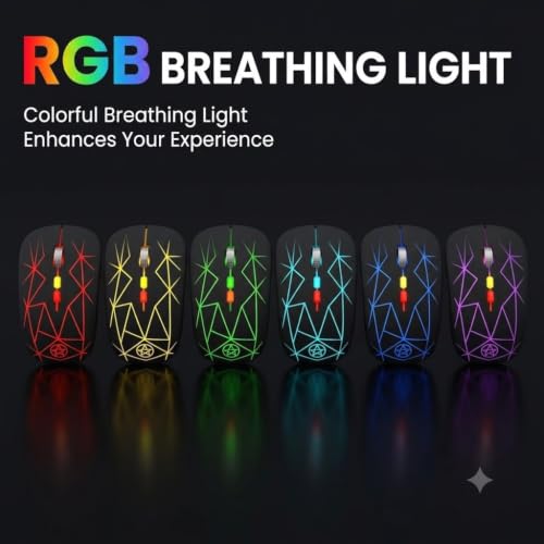 Image of Afaartcci Rechargeable Wireless Mouse 2.4GHz USB Optical Mouse with RGB Breathing LED Light, Silent Click, 3 Adjustable DPI 800 /1200 /1600, Micro USB Charging, Ergonomic Mouse for Laptop PC Desktop