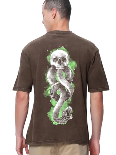Image of Bewakoof Official Harry Potter Merchandise Men's 100% Cotton 220 GSM Graphic Print Oversized Fit Round Neck T-Shirt