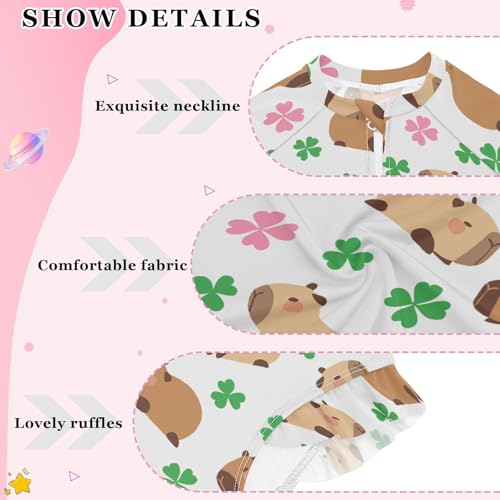 卡皮巴拉1 Girls One Piece Rash Guard Swimsuit, Girls Long Sleeve Swimwear for 3-12Y4