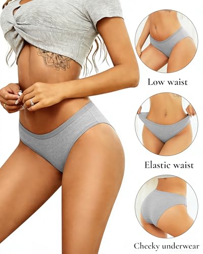 Image of ALL OF SHE Womens Underwear Cotton Hipster Panties Breathable Sexy Cheeky Stretch Soft Ladies Bikini Underwear 6 Pack S-XXL
