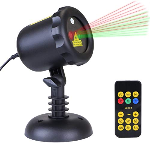 Zonyee Led-projectorlamp voor Kerstmis, roterende projectorlamp voor binnen en buiten, led-projectielamp met draadloze afstandsbediening en timerfunctie, IP65 waterdicht (rood en groen)