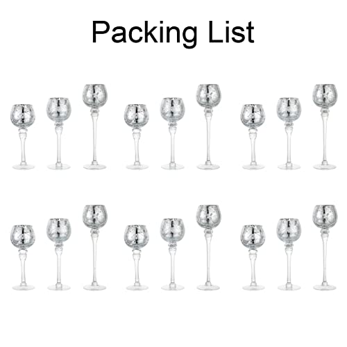 Long Stem Glass Candle Holder - Set Of 18 Tall Tea Lights Candle Holders, Silver Crackle Glass Table Candle Holder Set, Inweder Mercury Glass Candle Holder Pillar For Centerpieces, Party, Home Decor #TOP6