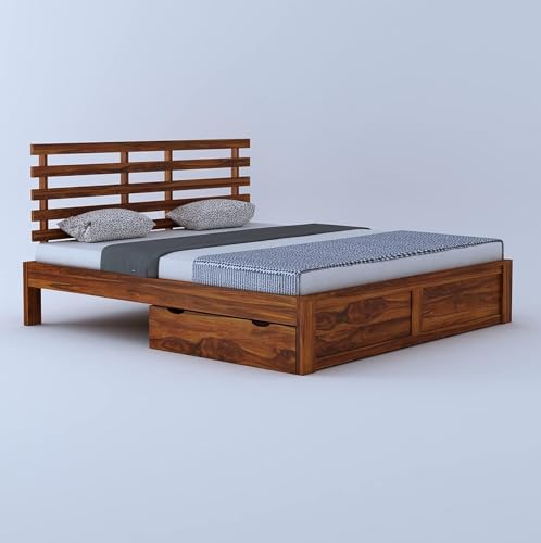 Image of Furniture Strap SolidWood Queen Size Bed with 2 Drawers Storage for Bedroom /1Year Warranty Solid Wood Queen Drawer Bed | Finish Color - Brown, DIY
