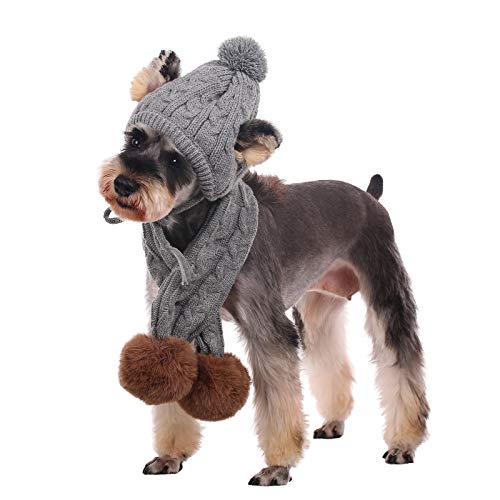 Kuoser Dog Hat & Scarf Set, Dog Knitted Hat Pet Christmas Winter Warm Caps Cute Accessories Neck Ear Warmer Hood Warm… - Image 8