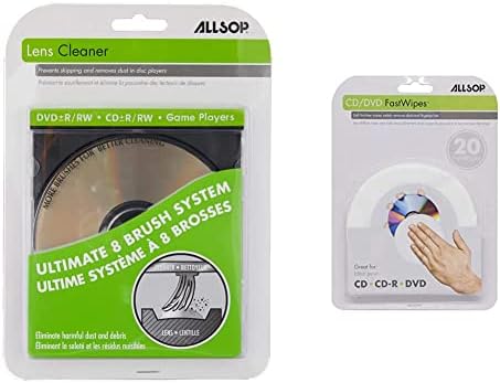 Allsop CD Laser-Lens Cleaner & CD and DVD FastWipes, lint-Free Wipes for Cleaning DVD, CD, PS1, PS2, Xbox & Xbox 360 Discs