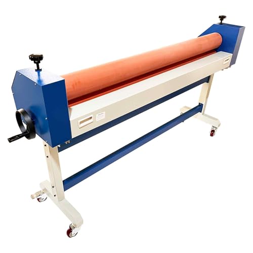 BEILOCKERY 63in(1600mm) Manual Cold Laminating Machine with Orange Soft Rubber Roller,All Metal Frame Laminator with Fold-up Table, Adjustable Roller Position, 1