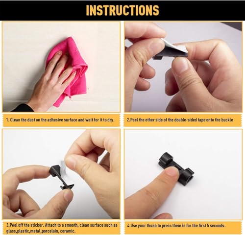Image of INOVERA (LABEL) 30 Pieces Wire Organizer Cable Management Clip Desktop Cord Hook with 3M Foam (Black)