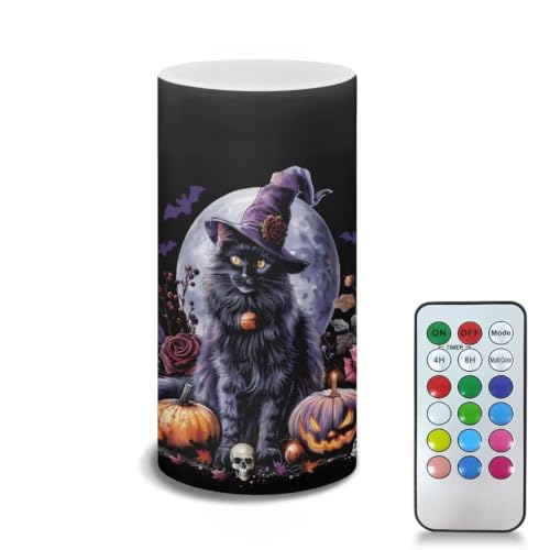 Image of Halloween Witch Cat Flameless Flickering Candles with Remote Timer