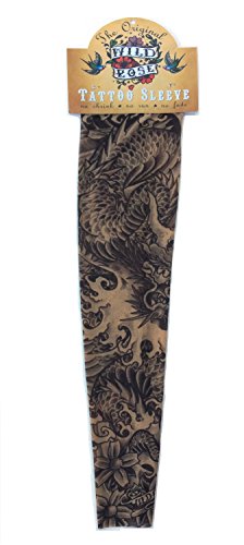 Wild Rose Unisex DRAGON Single Tattoo Mesh Sleeve Black Sea Serpents Snake, Tan