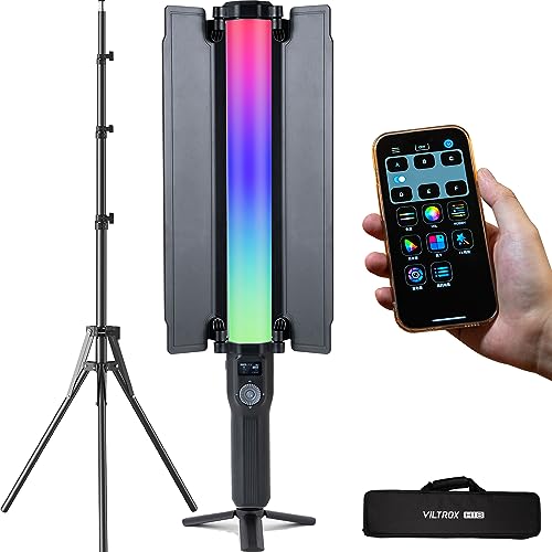 VILTROX 18W Photography Video Lighting Wand Kits with 79" Tall Tripod Stand Photography Stick RGB Led Light Wand Video Wand Baffle Lights Wand Handheld Rechargeab